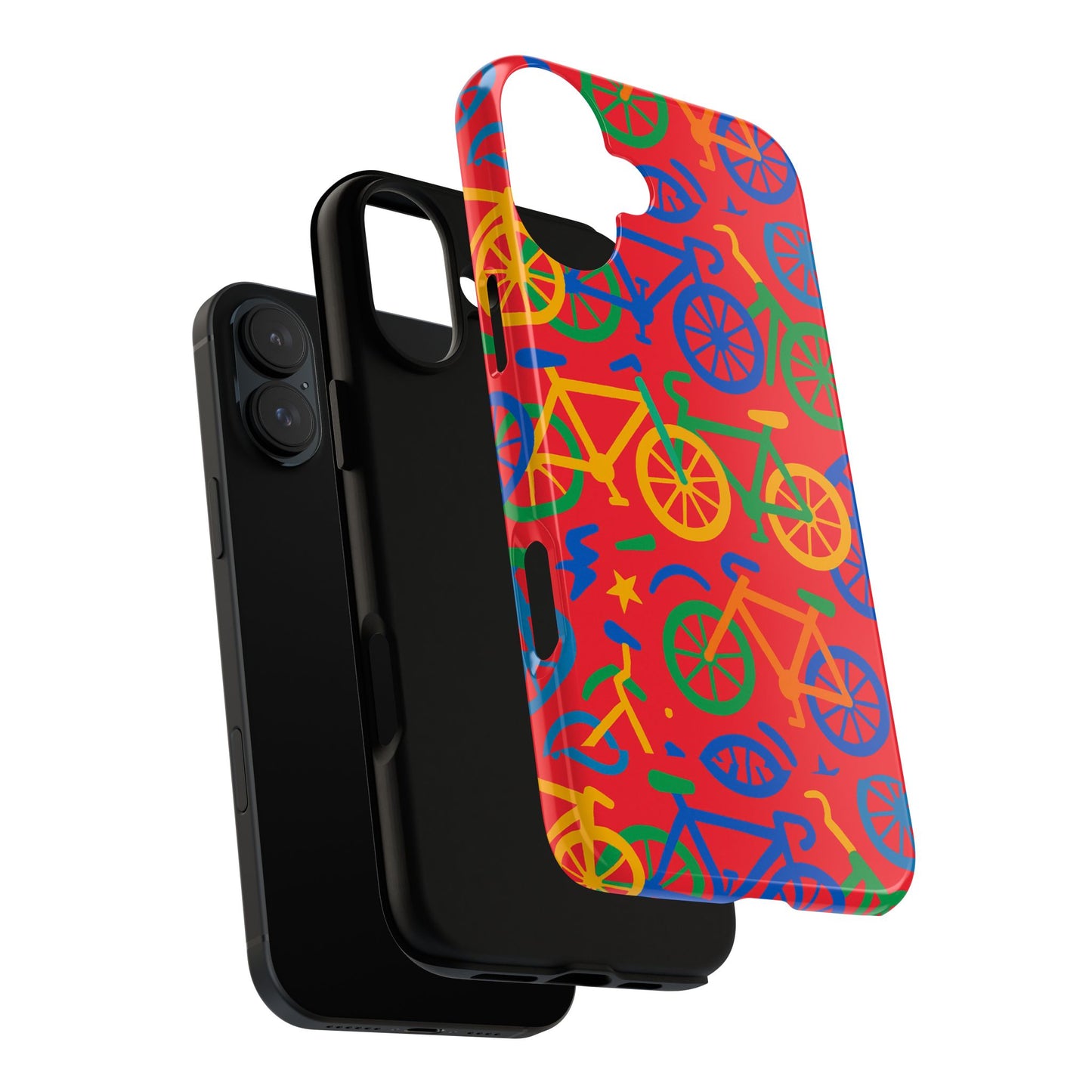 vibrant 3d bicycle pattern protective phone case in colourful retro design for stylish protection compatible with iphone 13, 14, 15 & 16 – all models including pro, pro max & plus