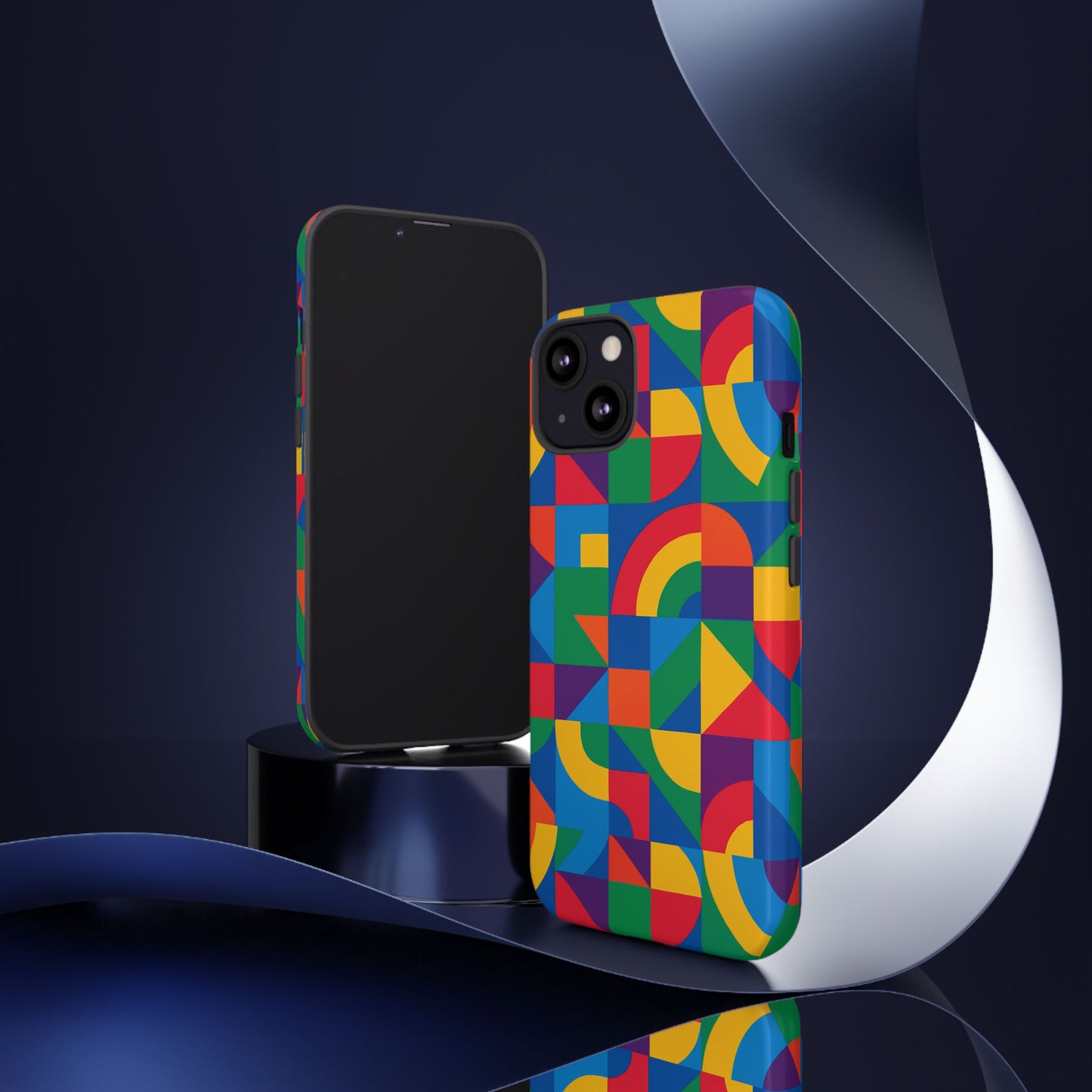 vibrant 3d geometric phone case with bold design stylish protection accessory compatible with iphone 13, 14, 15 & 16 – all models including pro, pro max & plus