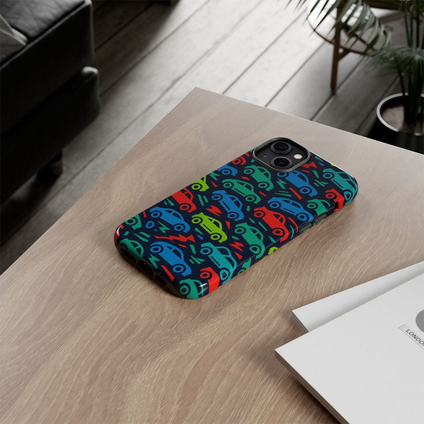 vibrant retro automotive design protective phone case for kids and adults – colourful 3d wrap style – stylish protection compatible with iphone 13, 14, 15 & 16 – all models including pro, pro max & plus