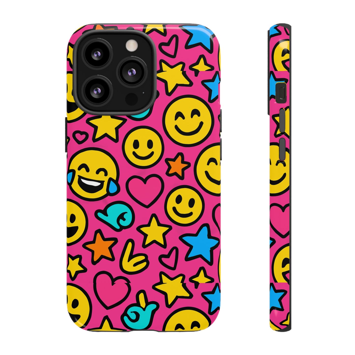 vibrant pink emoji phone case with 3d wrap design for stylish protection compatible with iphone 13, 14, 15 & 16 – all models including pro, pro max & plus