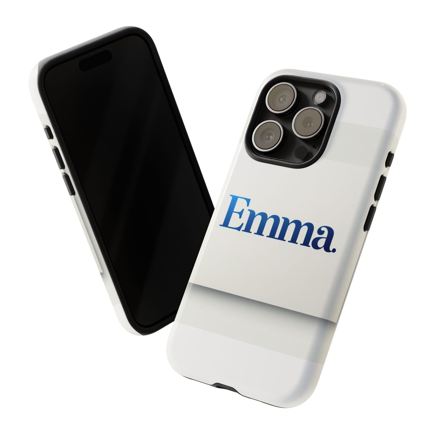 elegant personalised protective phone case in white with blue typography for stylish individuals compatible with iphone 13, 14, 15 & 16 – all models including pro, pro max & plus