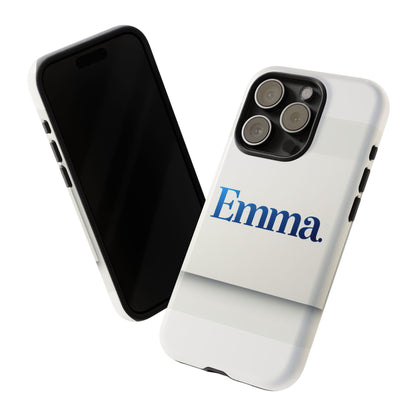 Elegant Personalised Protective Phone Case in White with Blue Typography for Stylish Individuals Compatible with iPhone 13, 14, 15 & 16 – All Models Including Pro, Pro Max & Plus
