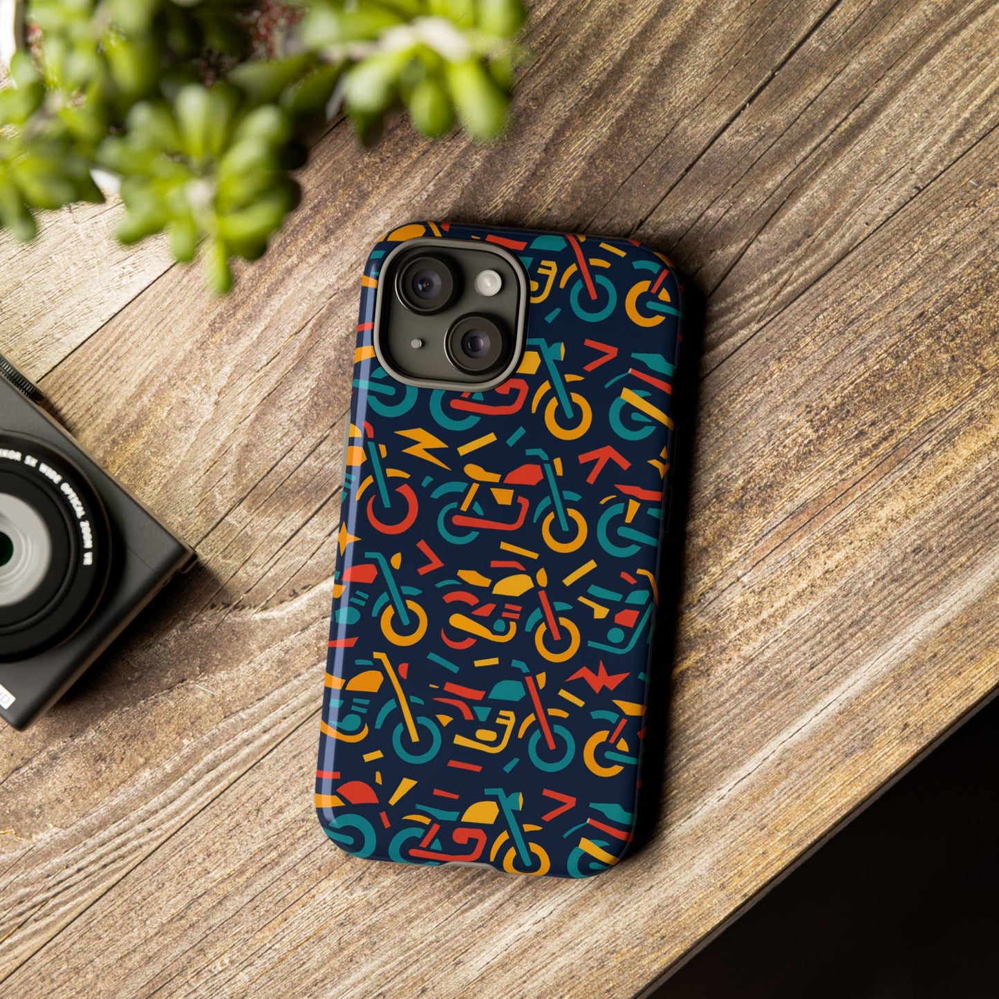 vibrant multicolour motorcycle design protective phone case for stylish protection – compatible with iphone 13, 14, 15 & 16 – all models including pro, pro max & plus