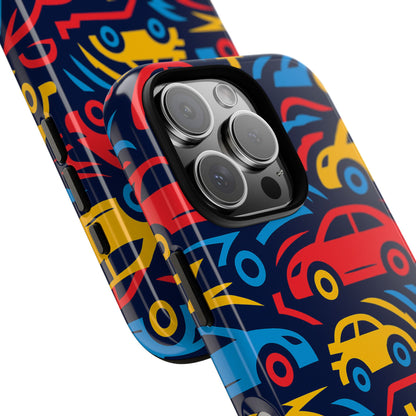 Multicolour Retro 3D Wrap Protective Phone Case with Vibrant Car Design for Stylish Protection Compatible with iPhone 13, 14, 15 & 16 – all models including Pro, Pro Max & Plus