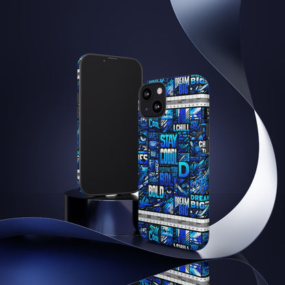 Vibrant 3D Wrap Protective Phone Case in Blue Typography Design for Unique Style – Stylish Protection Compatible with iPhone 13, 14, 15 & 16 – All Models Including Pro, Pro Max & Plus