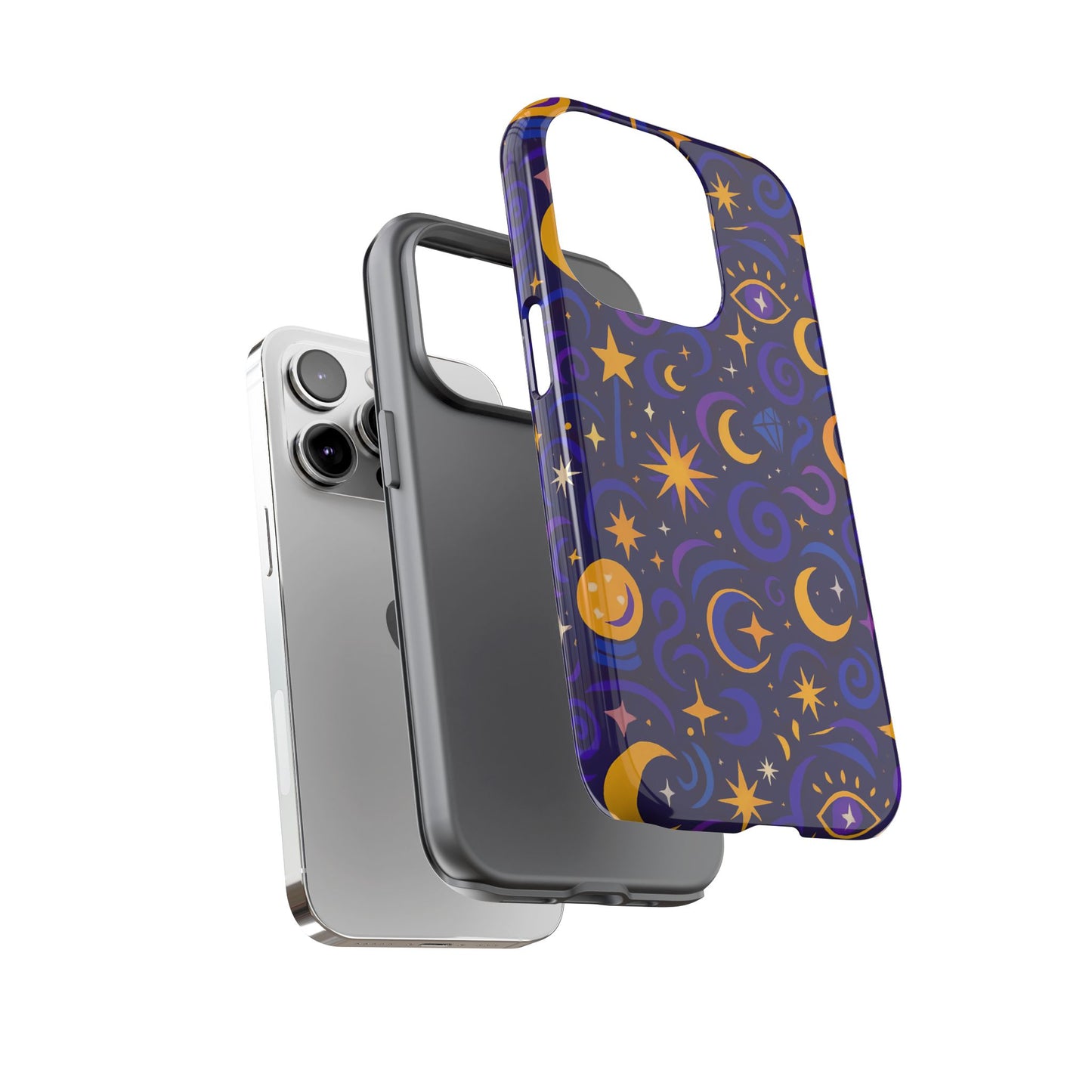 vibrant 3d cosmic design phone case for stylish protection with multicolour stars and swirls compatible with iphone 13, 14, 15 & 16 – all models including pro, pro max & plus