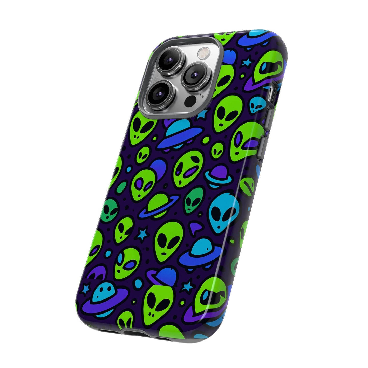 vibrant alien 3d wrap protective phone case in multicolour design for fun smartphone accessories compatible with iphone 13, 14, 15 & 16 – all models including pro, pro max & plus