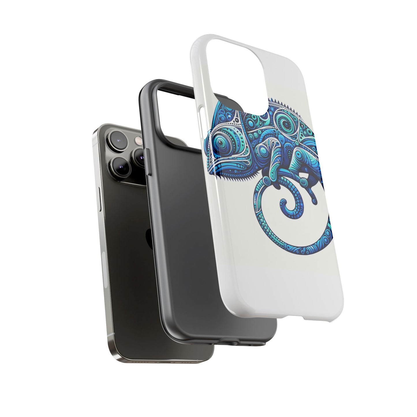 vibrant 3d wrap protective phone case with blue chameleon design, creative accessory for unique style, compatible with iphone 13, 14, 15 & 16 – all models including pro, pro max & plus