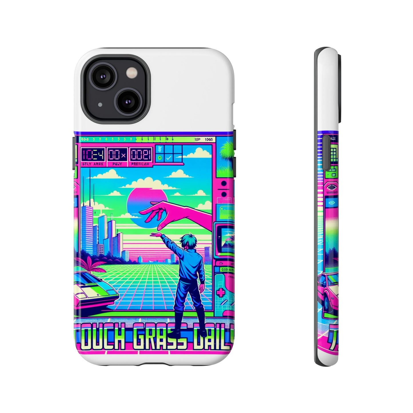 touch grass daily 3d wrap protective phone case for smartphones, durable shock absorption, uv protected, unique anime design, fun gift for tech enthusiasts