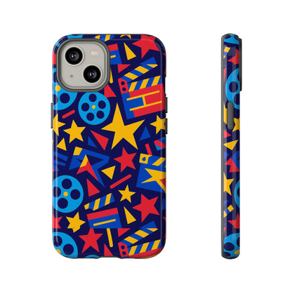 Vibrant Movie Theme Protective Phone Case with 3D Wrap Design – Colourful Stars and Film Reels – Stylish Protection Compatible with iPhone 13, 14, 15 & 16 – All Models Including Pro, Pro Max & Plus