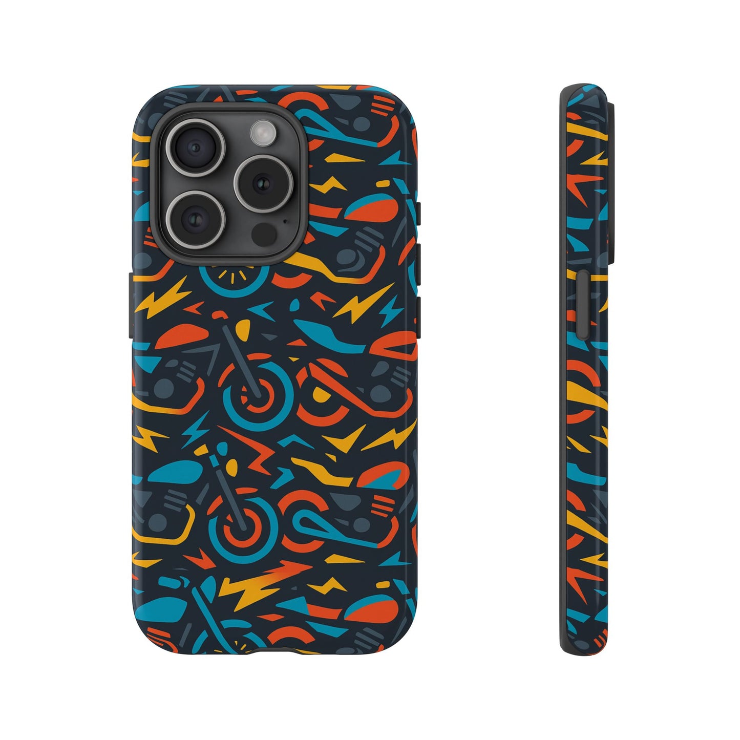 multicolour 3d wrap phone case with fun motorcycle design, stylish protective accessory for men and women, compatible with iphone 13, 14, 15 & 16 – all models including pro, pro max & plus