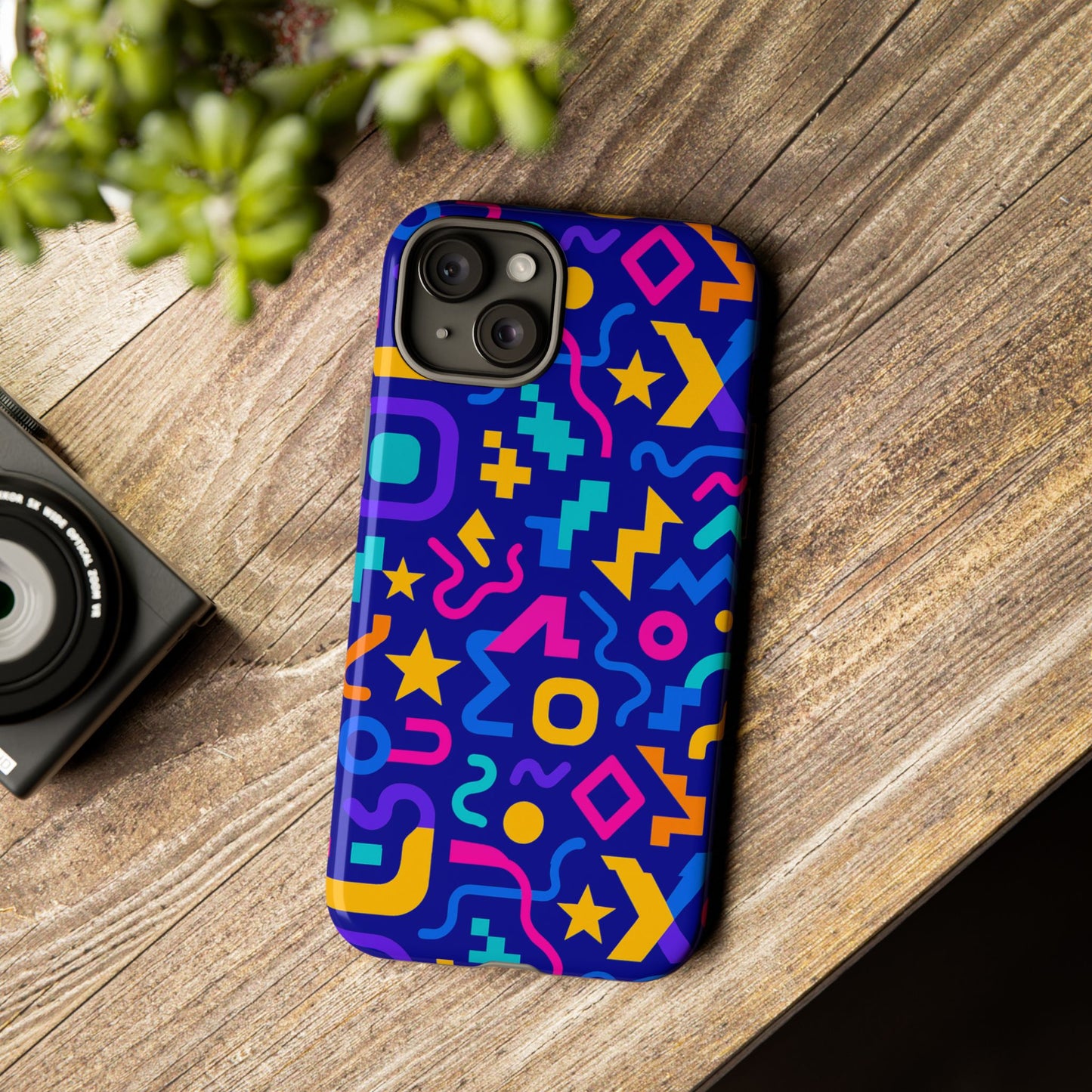 vibrant geometric protective phone case with 3d wrap design – playful accessory for self-expression compatible with iphone 13, 14, 15 & 16 – all models including pro, pro max & plus