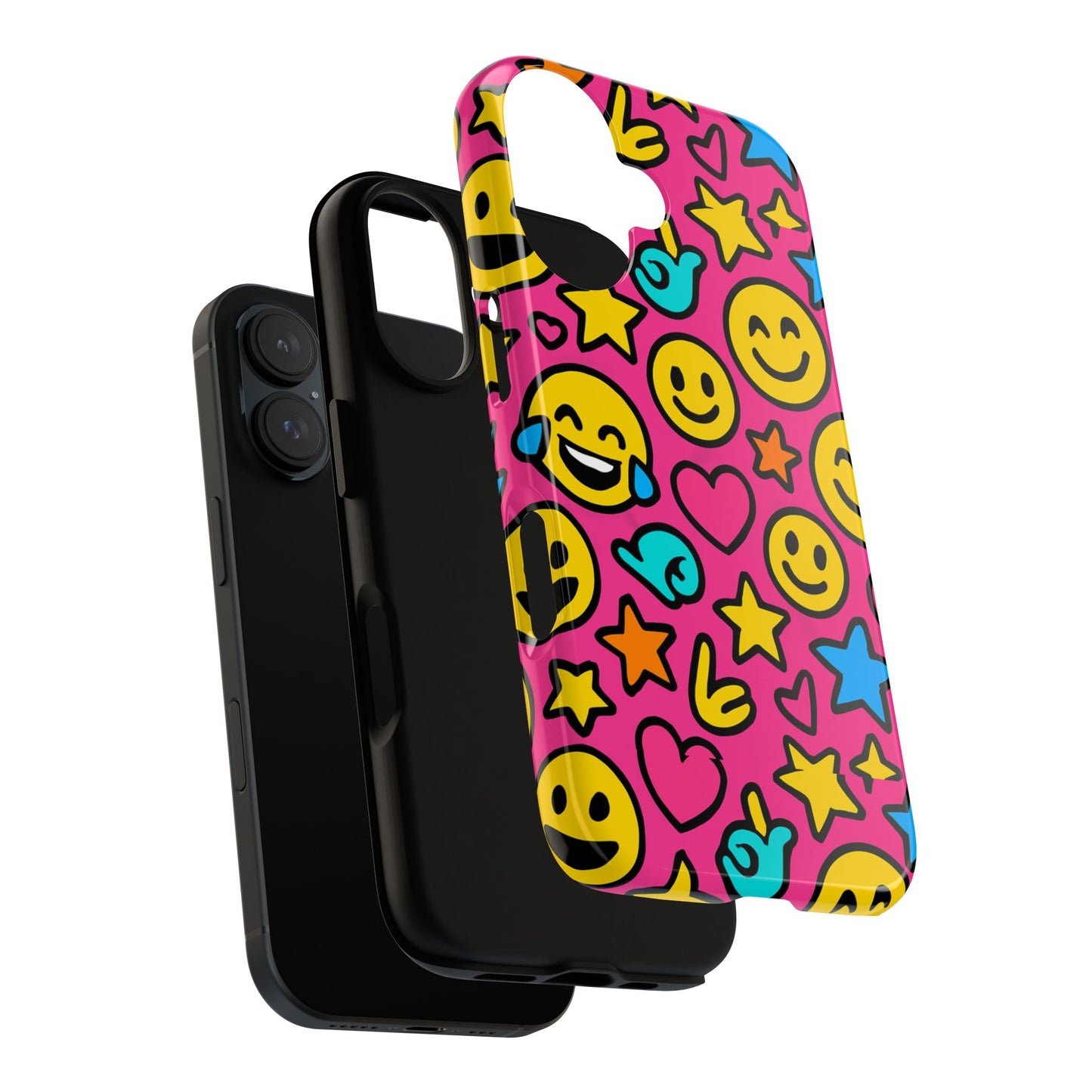 vibrant pink emoji phone case with 3d wrap design for stylish protection compatible with iphone 13, 14, 15 & 16 – all models including pro, pro max & plus