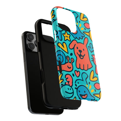 Vibrant Colourful Protective Phone Case with Fun Animal Cartoon Design – Stylish Protection for Kids and Adults Compatible with iPhone 13, 14, 15 & 16 – All Models Including Pro, Pro Max & Plus