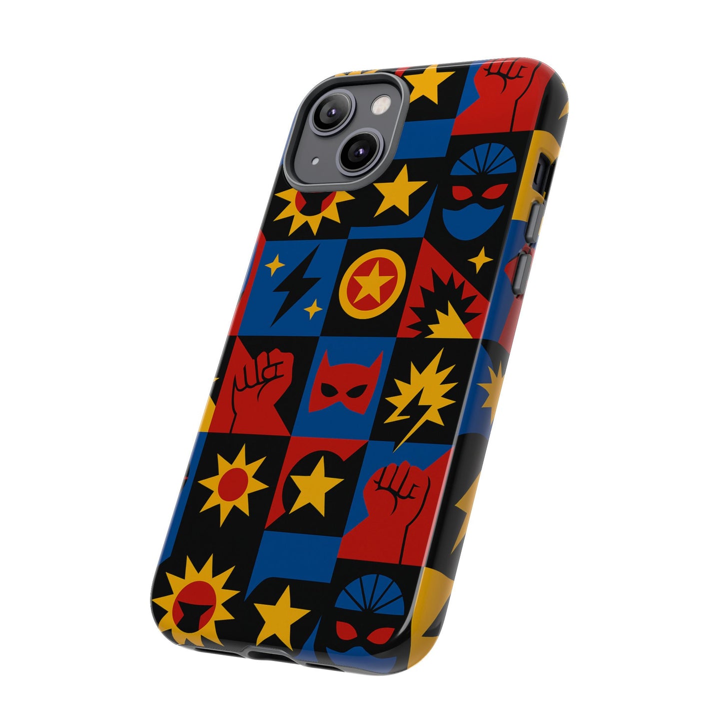vibrant superhero phone case with retro 3d design for stylish protection compatible with iphone 13, 14, 15 & 16 – all models including pro, pro max & plus