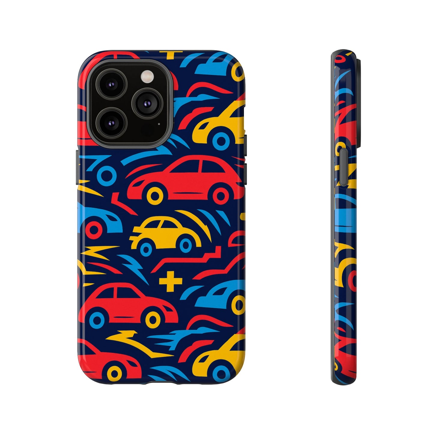 multicolour retro 3d wrap protective phone case with vibrant car design for stylish protection compatible with iphone 13, 14, 15 & 16 – all models including pro, pro max & plus