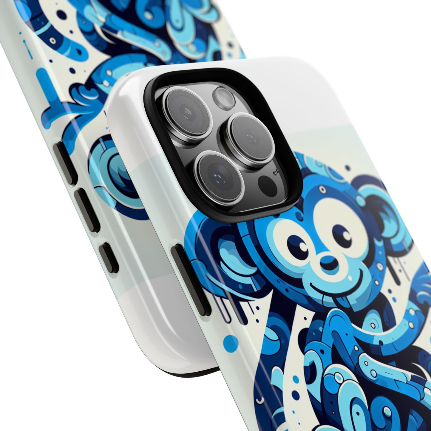 protective 3d wrap phone case with playful monkey design in blue – stylish protection for men and women compatible with iphone 13, 14, 15 & 16 – all models including pro, pro max & plus