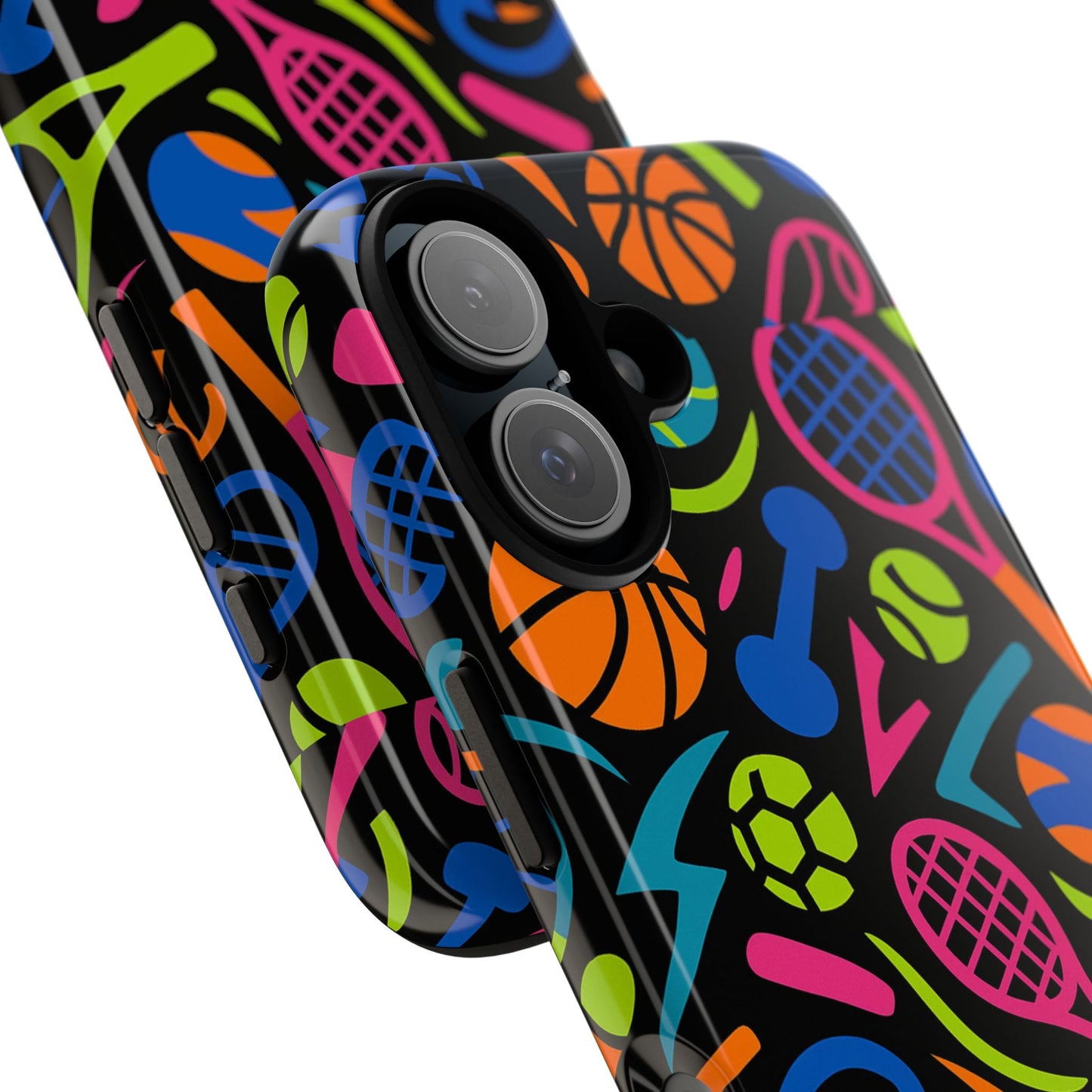 vibrant 3d sport-themed protective phone case in multicolour design for active lifestyle compatible with iphone 13, 14, 15 & 16 – all models including pro, pro max & plus