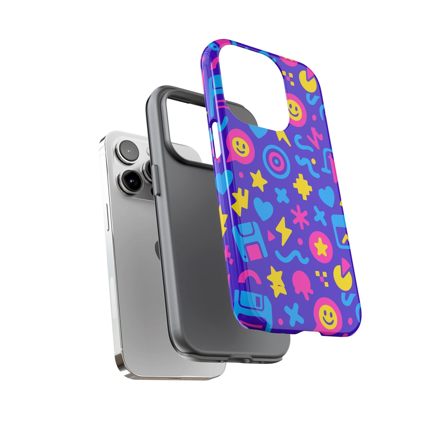 multicolor y2k protective phone case with 3d wrap design – fun and playful accessory compatible with iphone 13, 14, 15 & 16 – all models including pro, pro max & plus