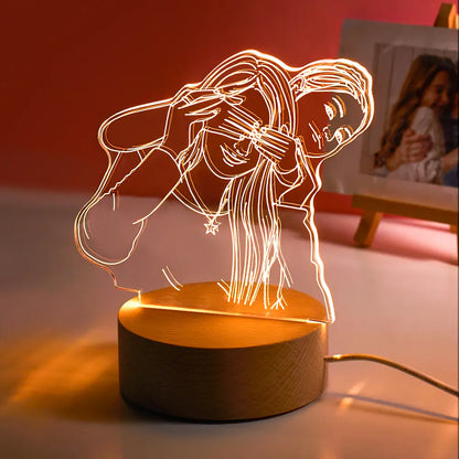 Custom Acrylic 3D Photo Lamp LED Night Lights With Wood Base, Unique Desktop Decoration, Warm Light for Home, Ideal Gift for Friends and Family