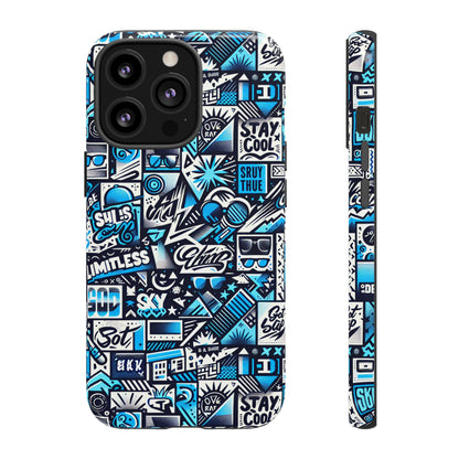 Vibrant 3D Wrap Stylish Protective Phone Case in Playful Blue and Black Design for Trendsetters Compatible with iPhone 13, 14, 15 & 16 – all models including Pro, Pro Max & Plus