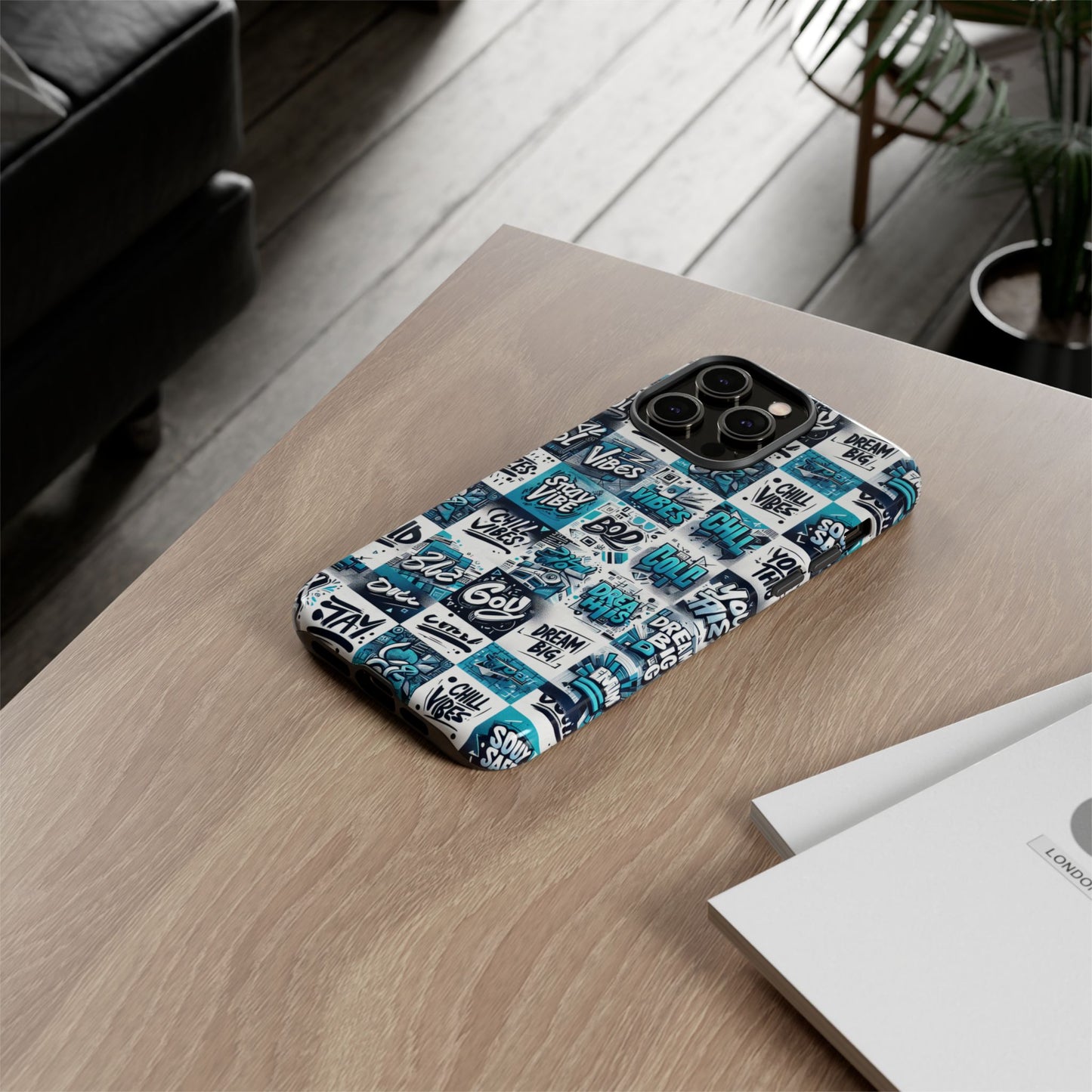 vibrant 3d wrap phone case in blue with playful retro design for stylish protection compatible with iphone 13, 14, 15 & 16 – all models including pro, pro max & plus