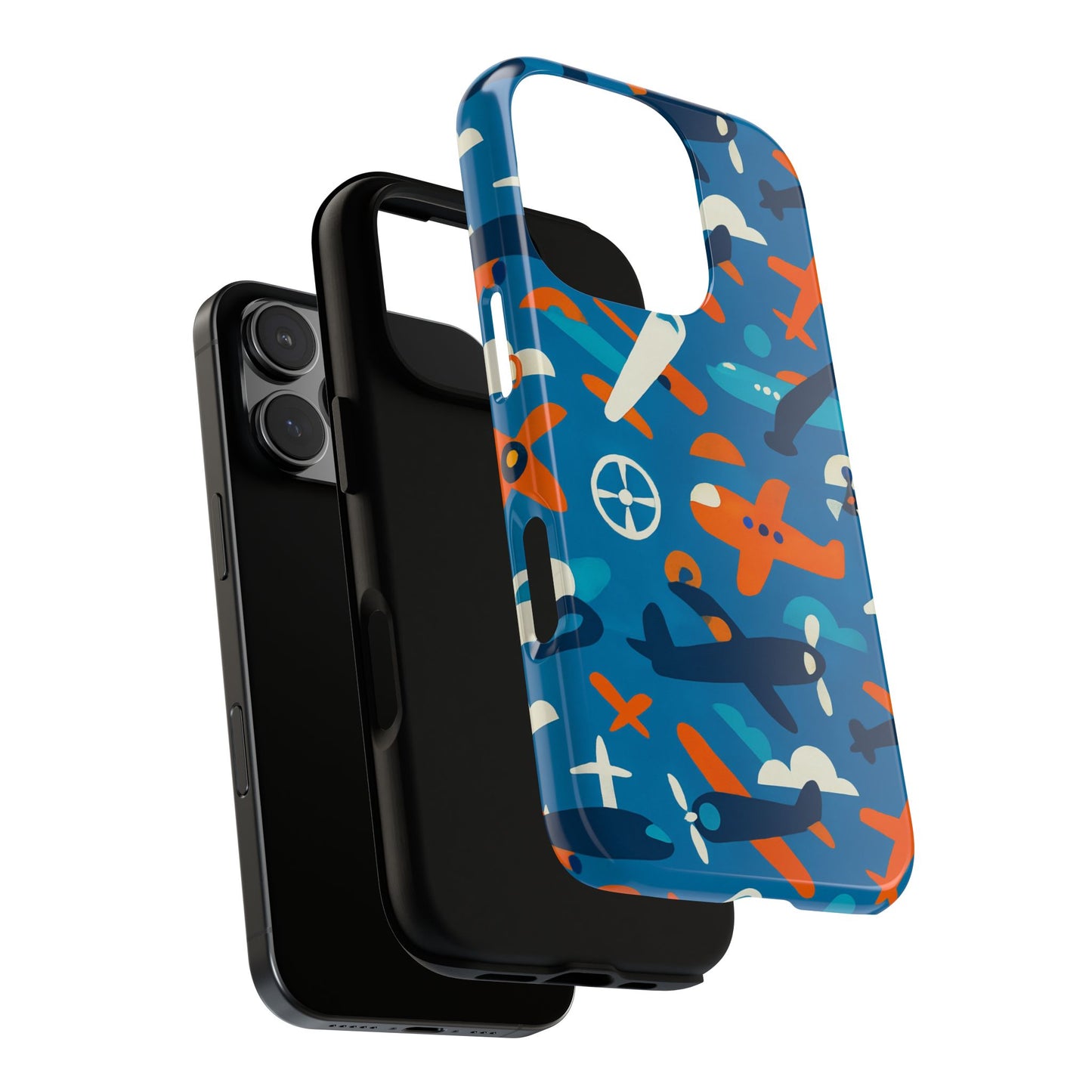 vibrant 3d airplane print phone case in blue – fun retro design for stylish protection – compatible with iphone 13, 14, 15 & 16 – all models including pro, pro max & plus