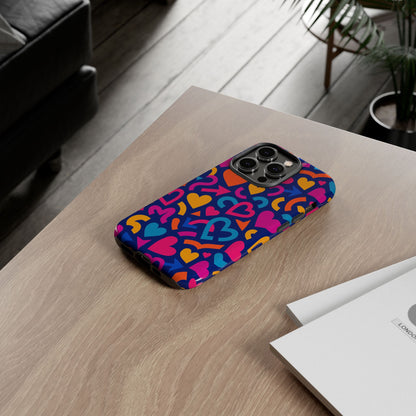 Vibrant Multicolour Heart Pattern Protective Phone Case with 3D Wrap Design for Stylish Smartphone Accessories Compatible with iPhone 13, 14, 15 & 16 – all models including Pro, Pro Max & Plus