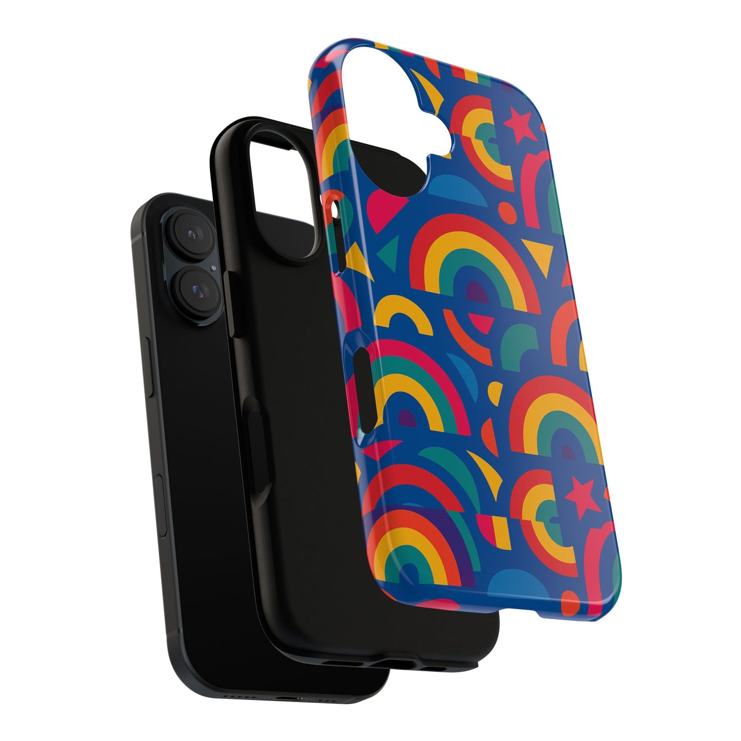 vibrant 3d geometric phone case in multicolour design for stylish protection compatible with iphone 13, 14, 15 & 16 – all models including pro, pro max & plus