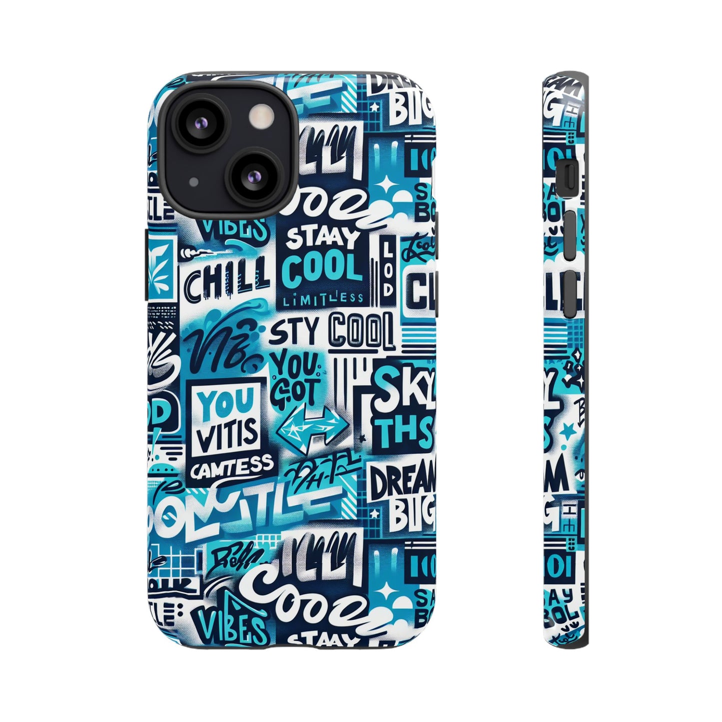 vibrant 3d graphic phone case in blue for stylish protection – playful design – compatible with iphone 13, 14, 15 & 16 – all models including pro, pro max & plus