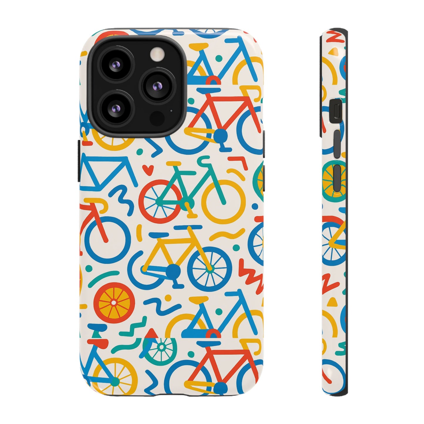 vibrant 3d bicycle print protective phone case – colourful unisex accessory for style and fun – compatible with iphone 13, 14, 15 & 16 – all models including pro, pro max & plus