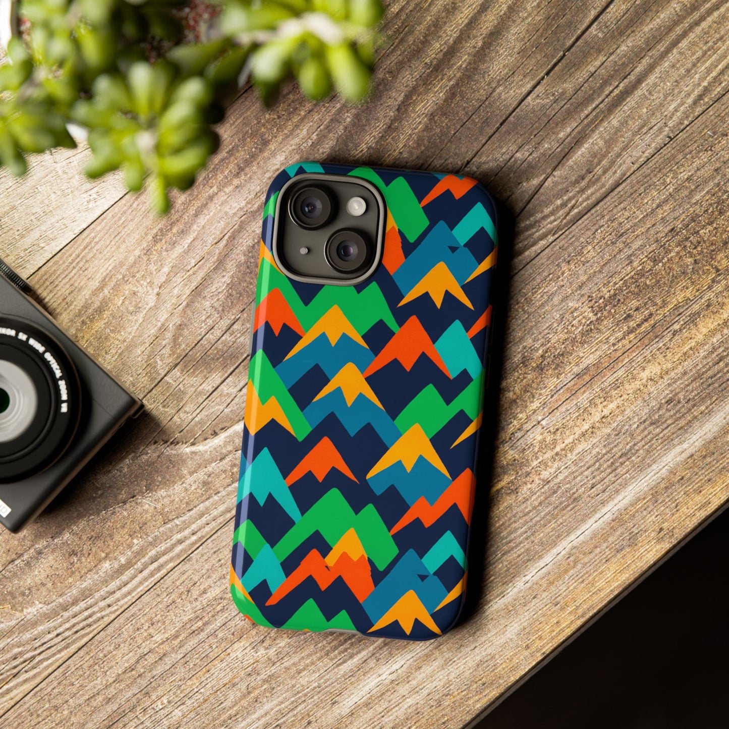 vibrant mountain design protective phone case with colourful abstract pattern for stylish protection compatible with iphone 13, 14, 15 & 16 – all models including pro, pro max & plus
