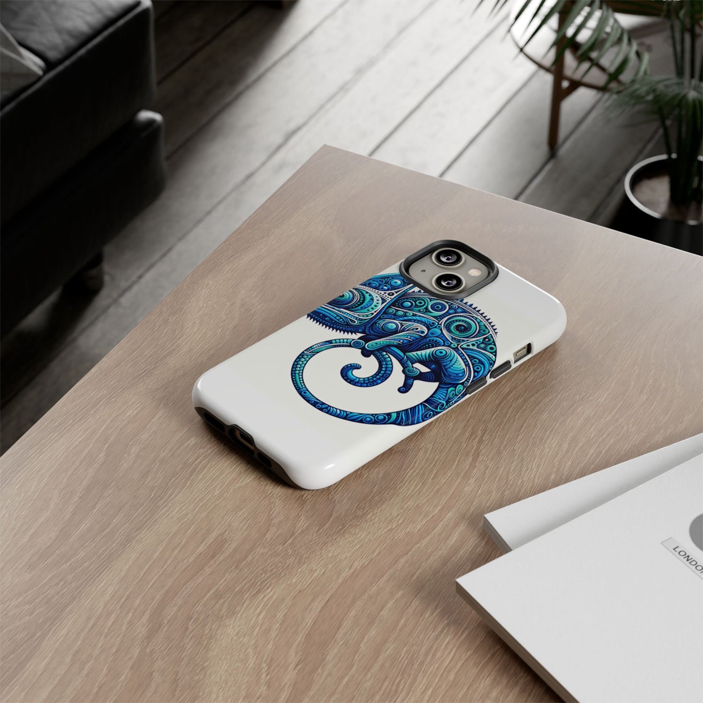 vibrant 3d wrap protective phone case with blue chameleon design, creative accessory for unique style, compatible with iphone 13, 14, 15 & 16 – all models including pro, pro max & plus