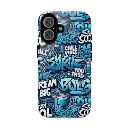 Protective Phone Case with 3D Blue Graffiti Design for Stylish Device Protection and Unique Expression Compatible with iPhone 13, 14, 15 & 16 – all models including Pro, Pro Max & Plus