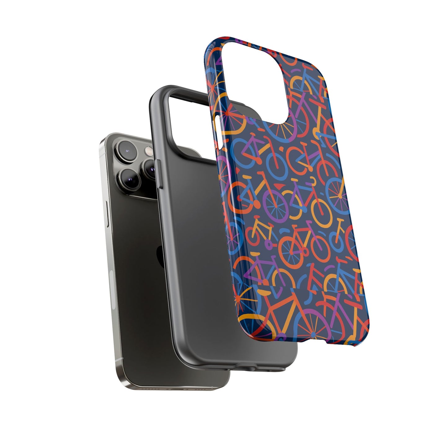 multicolour 3d bicycle pattern protective phone case stylish design for creative individuals compatible with iphone 13, 14, 15 & 16 – all models including pro, pro max & plus