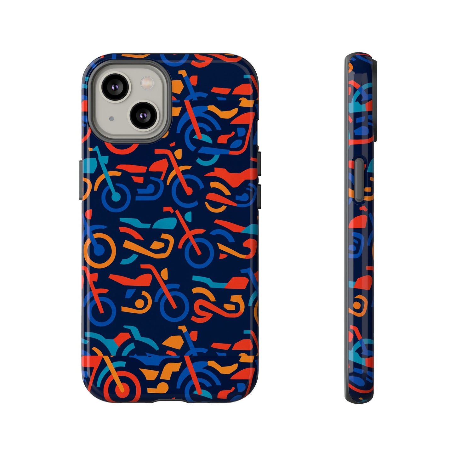 vibrant 3d multicolour motorcycle pattern protective phone case for creative individuals – stylish protection compatible with iphone 13, 14, 15 & 16 – all models including pro, pro max & plus