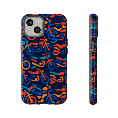 Vibrant 3D Multicolour Motorcycle Pattern Protective Phone Case for Creative Individuals – Stylish Protection Compatible with iPhone 13, 14, 15 & 16 – All Models Including Pro, Pro Max & Plus