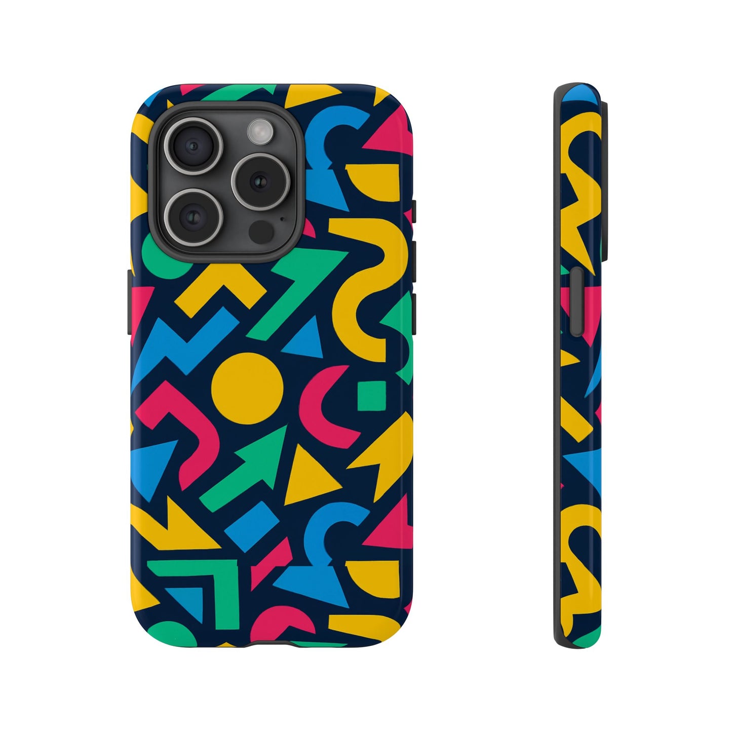 vibrant 3d geometric print phone case for men and women – stylish protection with multicolour design, compatible with iphone 13, 14, 15 & 16 – all models including pro, pro max & plus