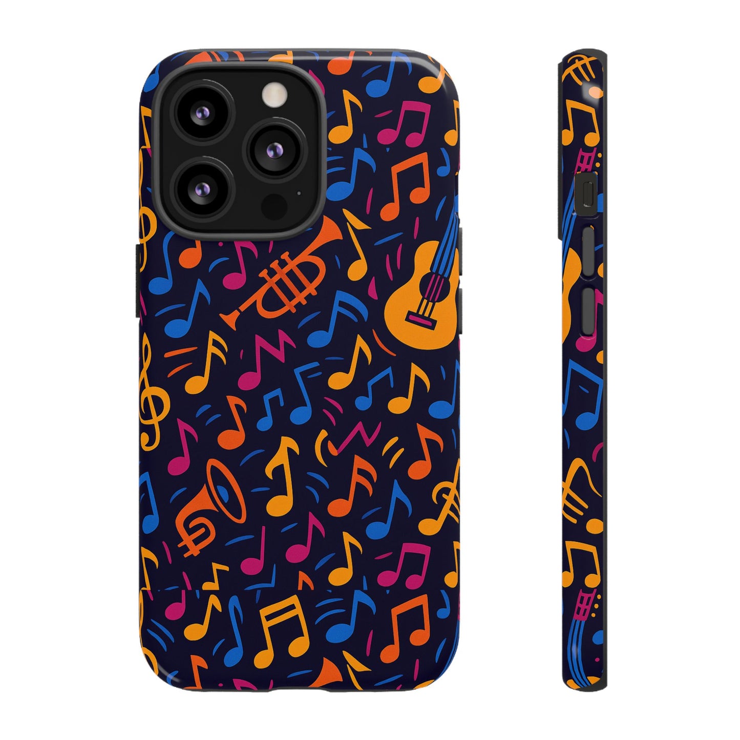 multicolour music themed protective phone case with 3d design for stylish protection – compatible with iphone 13, 14, 15 & 16 – all models including pro, pro max & plus