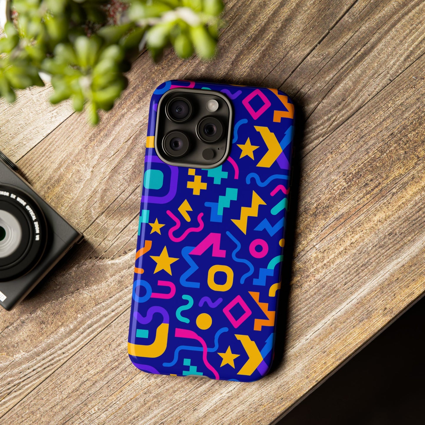 vibrant geometric protective phone case with 3d wrap design – playful accessory for self-expression compatible with iphone 13, 14, 15 & 16 – all models including pro, pro max & plus