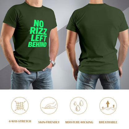 Men's T-Shirt 100% Cotton No Rizz Left Behind - Comfortable, Breathable Tee with Bold Print for Casual Wear, Gym, Fitness, and Everyday Style - Great Gift for Meme Lovers