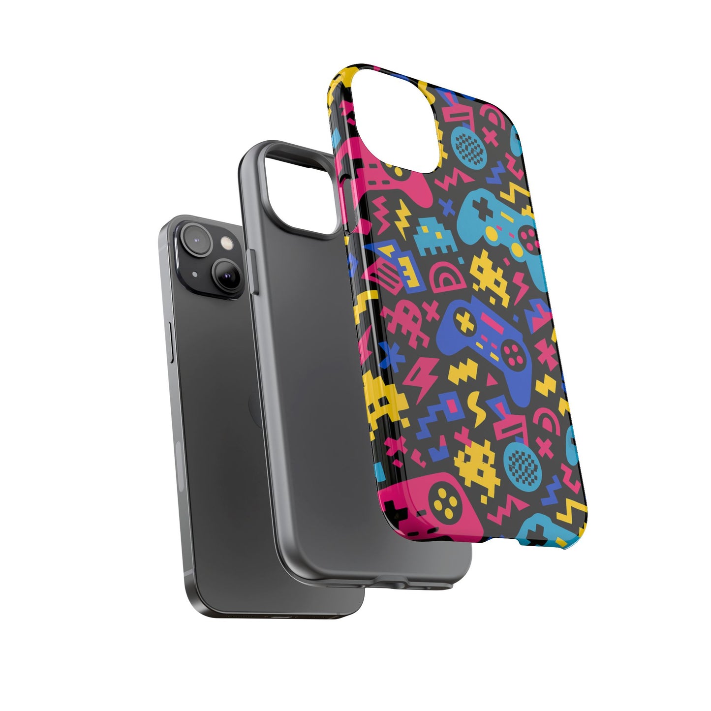 vibrant retro gaming phone case with 3d design for stylish protection compatible with iphone 13, 14, 15 & 16 – all models including pro, pro max & plus