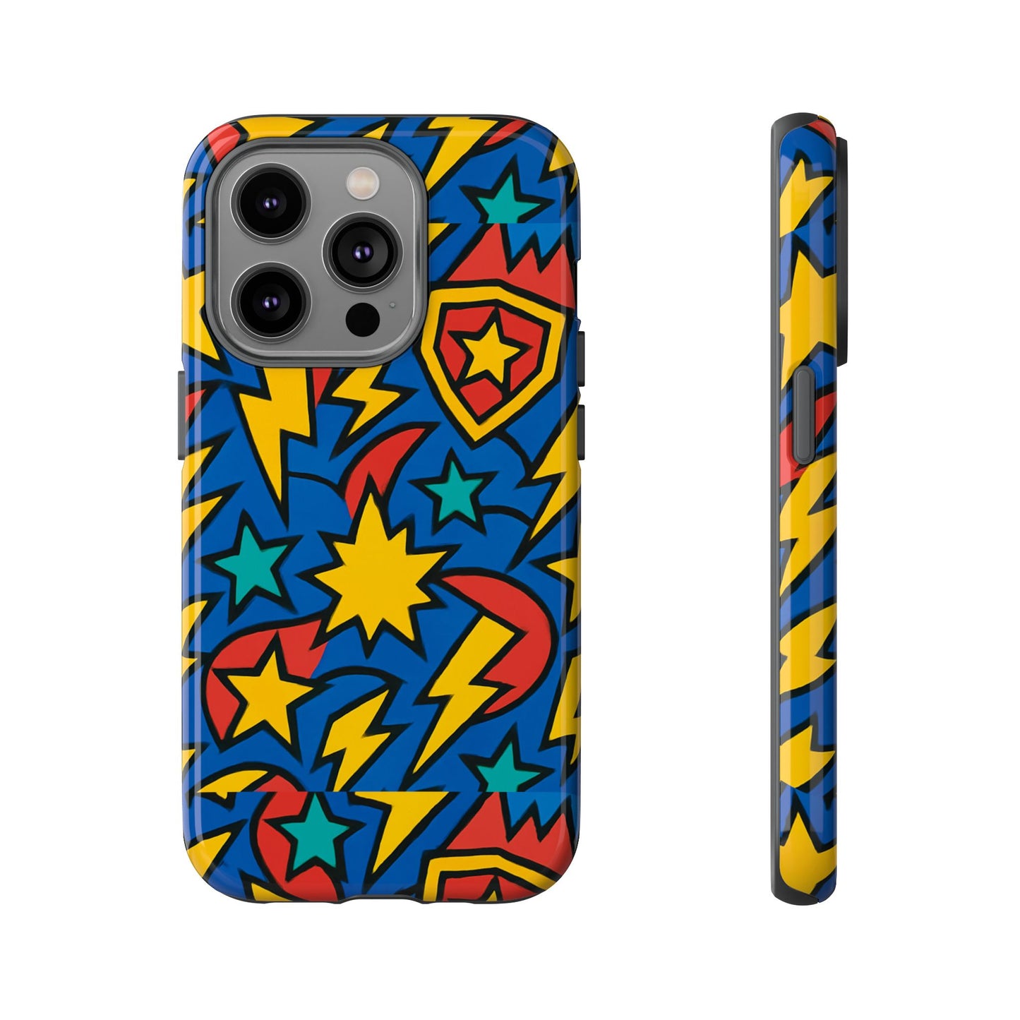 multicolour superhero phone case with 3d design for playful protection compatible with iphone 13, 14, 15 & 16 – all models including pro, pro max & plus