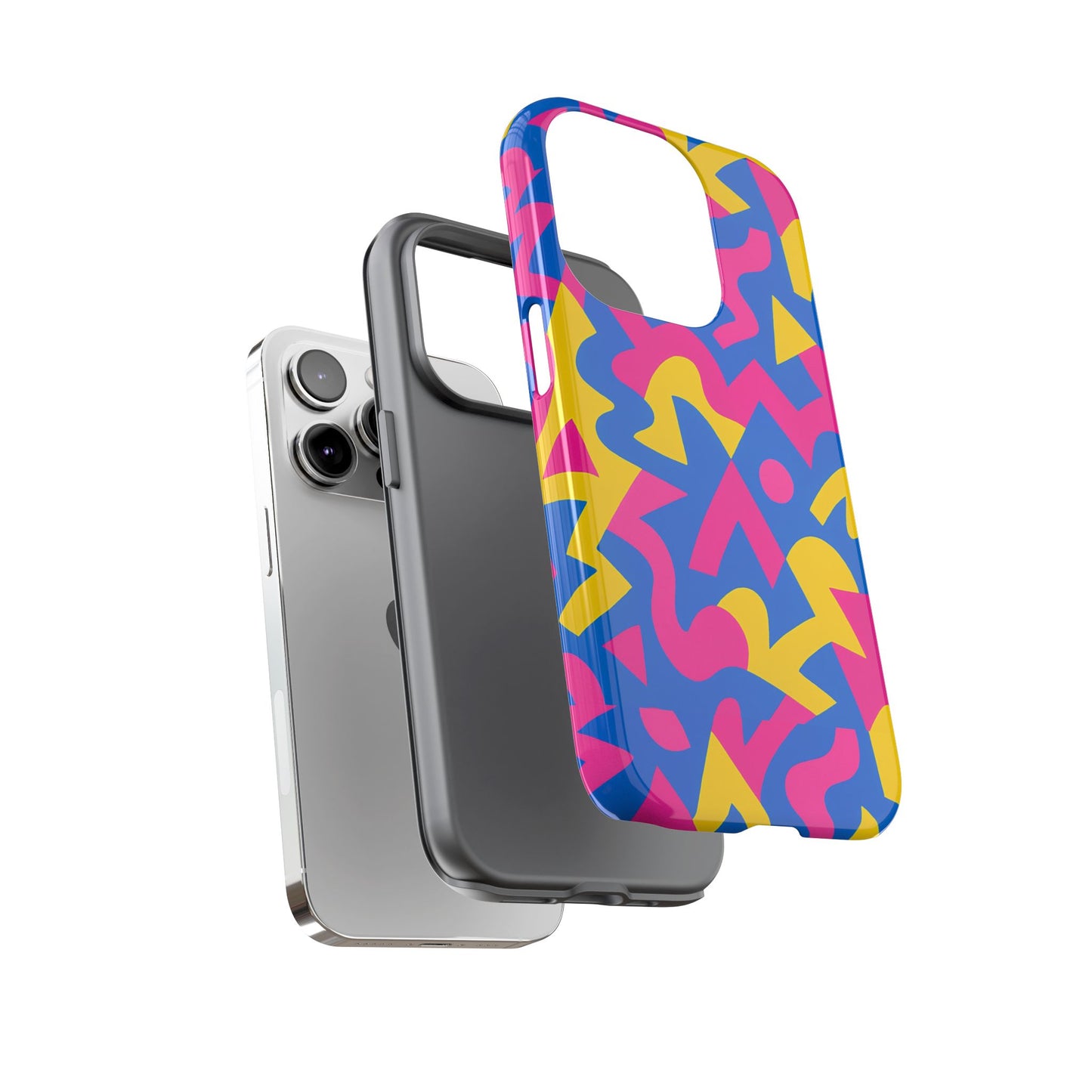 vibrant y2k geometric protective phone case with 3d wrap design for unique style compatible with iphone 13, 14, 15 & 16 – all models including pro, pro max & plus