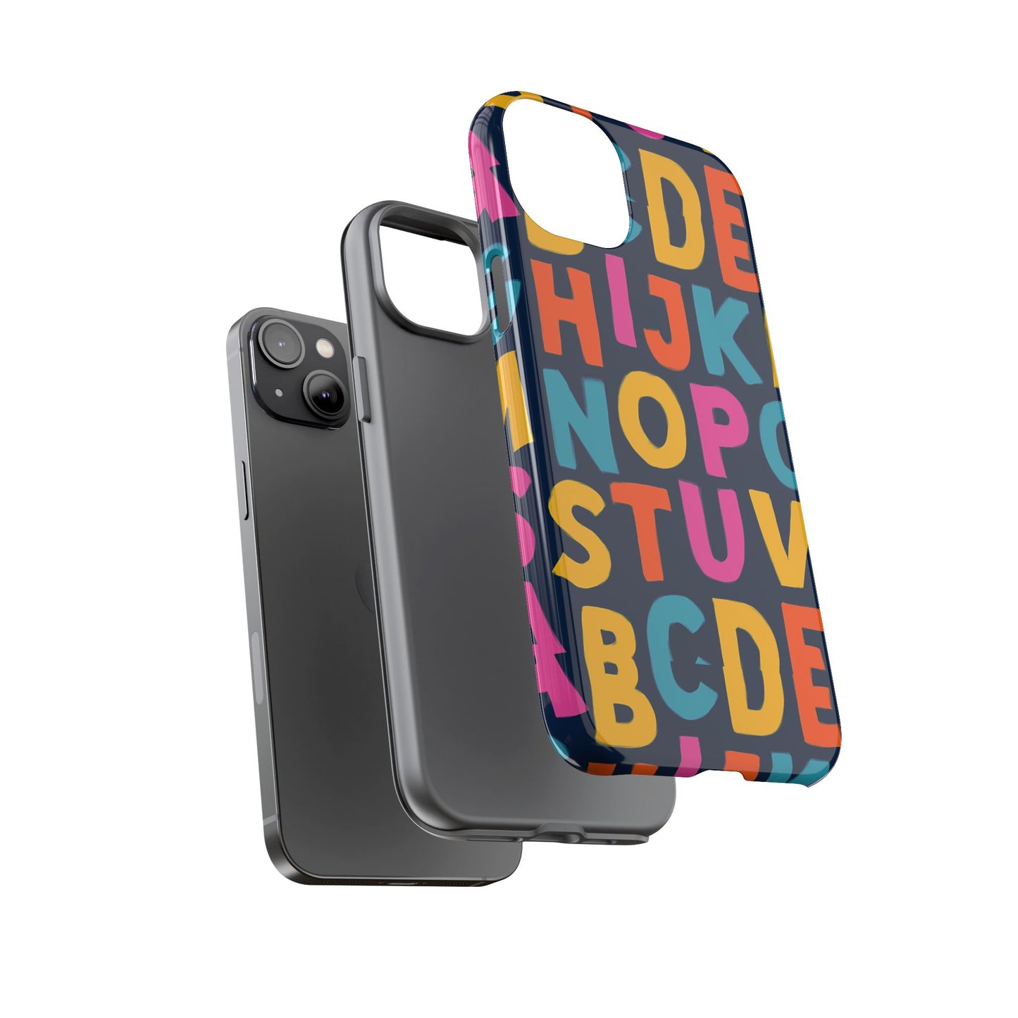 multicolour alphabet 3d wrap protective phone case for unique style and playful expression compatible with iphone 13, 14, 15 & 16 – all models including pro, pro max & plus