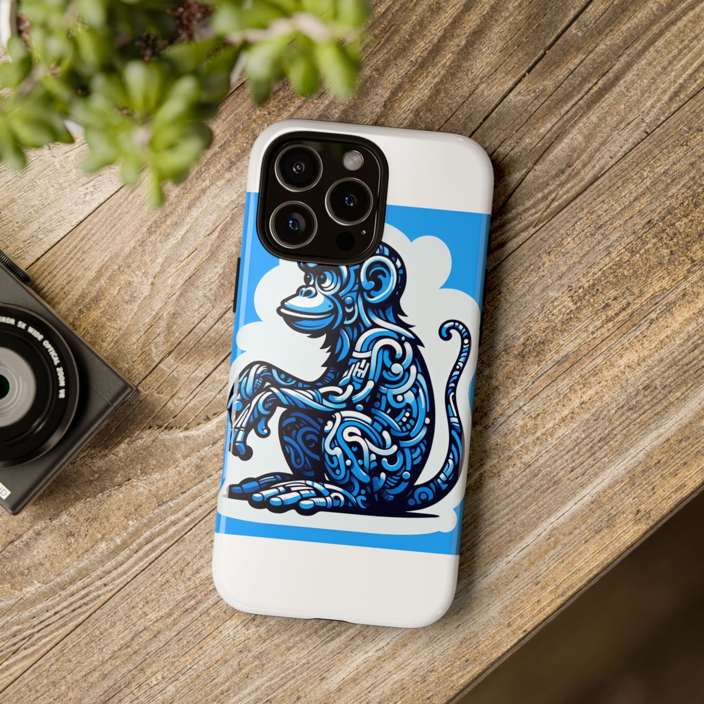 vibrant 3d monkey design phone case in blue – stylish protection for smartphones compatible with iphone 13, 14, 15 & 16 – all models including pro, pro max & plus