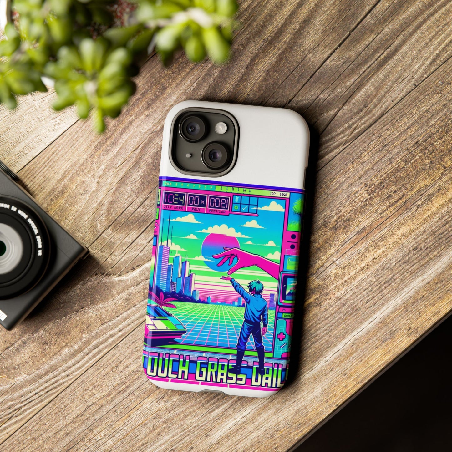 touch grass daily 3d wrap protective phone case for smartphones, durable shock absorption, uv protected, unique anime design, fun gift for tech enthusiasts