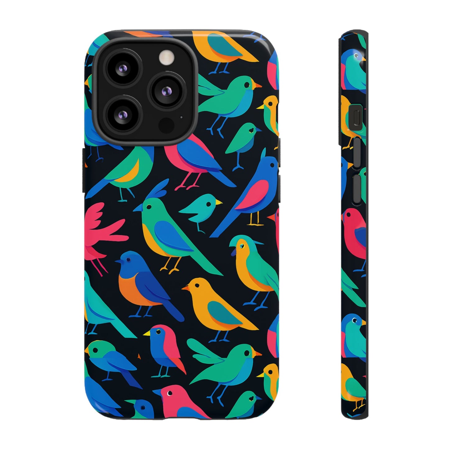 vibrant multicolour 3d bird print protective phone case for smart devices – unique accessory for trendsetters compatible with iphone 13, 14, 15 & 16 – all models including pro, pro max & plus