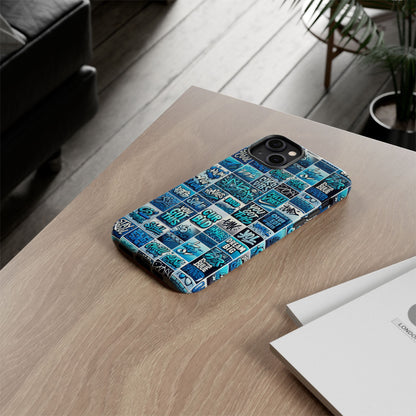 Vibrant Blue 3D Wrap Protective Phone Case Featuring Retro Alphabet Design for Stylish Smartphone Protection Compatible with iPhone 13, 14, 15 & 16 – all models including Pro, Pro Max & Plus