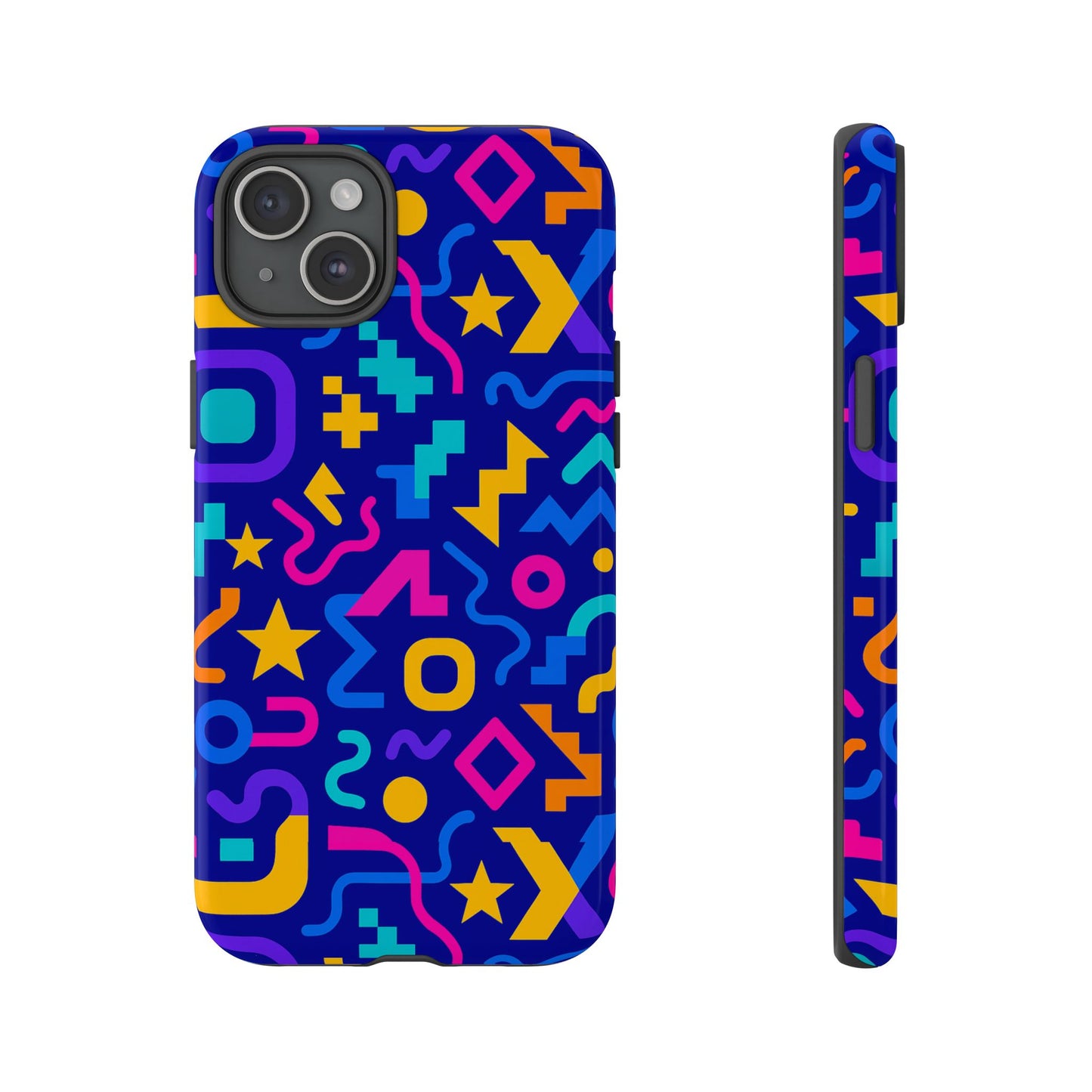 vibrant geometric protective phone case with 3d wrap design – playful accessory for self-expression compatible with iphone 13, 14, 15 & 16 – all models including pro, pro max & plus